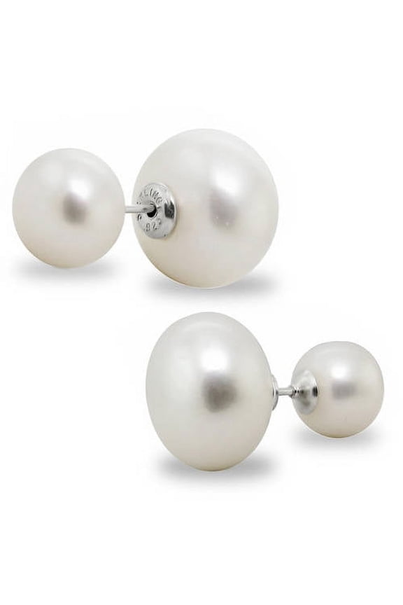 Sterling Silver White Double Sided Earring, 8mm x 8.5mm and 12mm-13mm