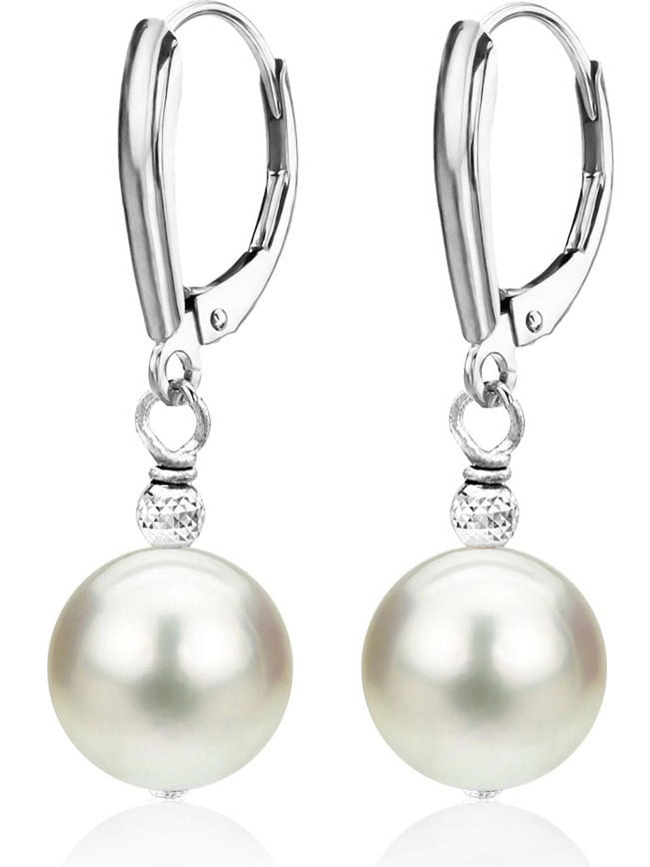 ADDURN Sterling Silver White Freshwater Pearl with Pyramid Beads/Shield Lever Back Earring - Various Pearl Size Available