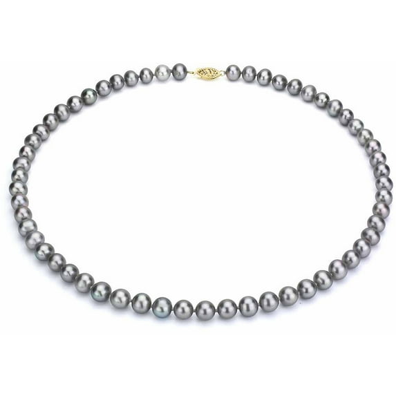 ADDURN Ultra-Luster 7-8mm Grey Genuine Cultured Freshwater Pearl 18" Necklace and 14kt Yellow Gold Filigree Clasp
