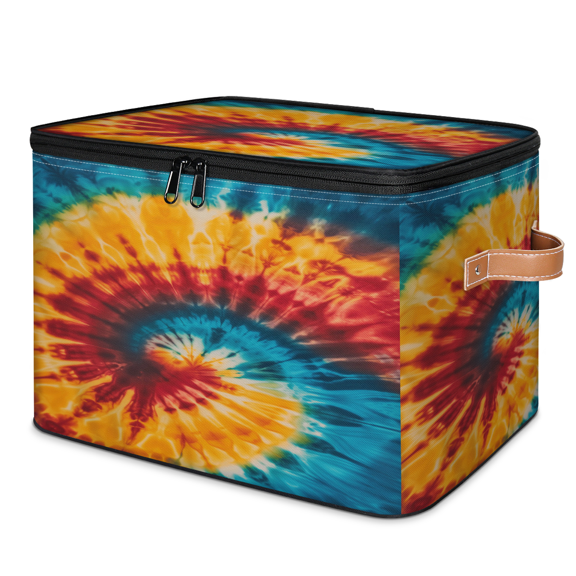 ADECORIVY Abstract Swirl Tie Dye Rainbow Storage Bin with Zipper Lid, Fabric Foldable Shelf Baskets Boxes, Closet Lidded Storage Bins, Decorative Clothes Organizer for Bedroom Home
