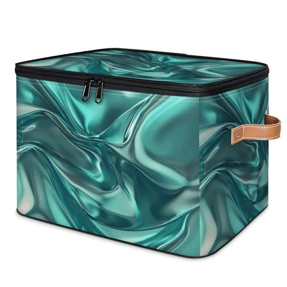 ADECORIVY Abstract Teal Storage Bin with Zipper Lid, Fabric Foldable Shelf Baskets Boxes, Closet Lidded Storage Bins, Decorative Clothes Organizer for Bedroom Home