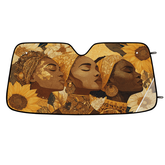 ADECORIVY African American Black Woman Sunflower Car Windshield Sun Shade, Front Window Car Sunshade Protector, Foldable UV Rays Sun Shield Visor Protector for SUV Truck Sedan, 55 x 27 in