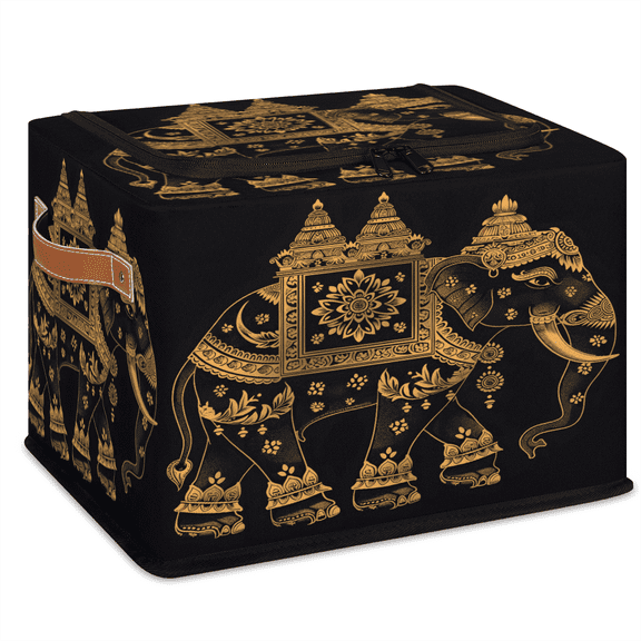 ADECORIVY African Gold Elephant Fabric Storage Bin with Lid, Foldable Storage Box Decorative Cube Organizer Basket for Closet Shelf Organizing Clothes