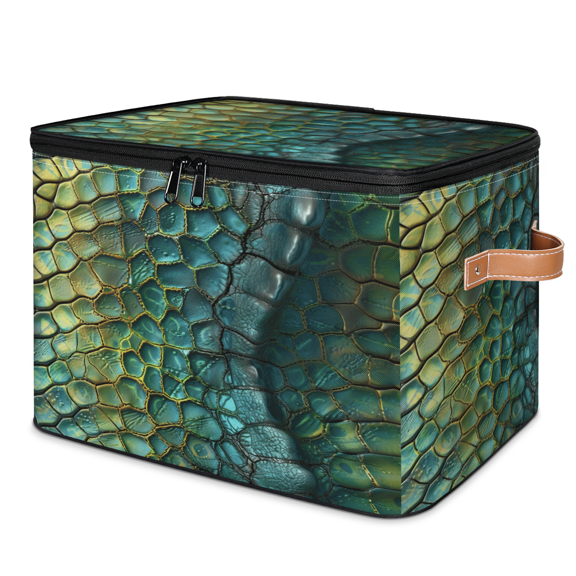 ADECORIVY Alligator Skin Animal Storage Bin with Zipper Lid, Fabric Foldable Shelf Baskets Boxes, Closet Lidded Storage Bins, Decorative Clothes Organizer for Bedroom Home
