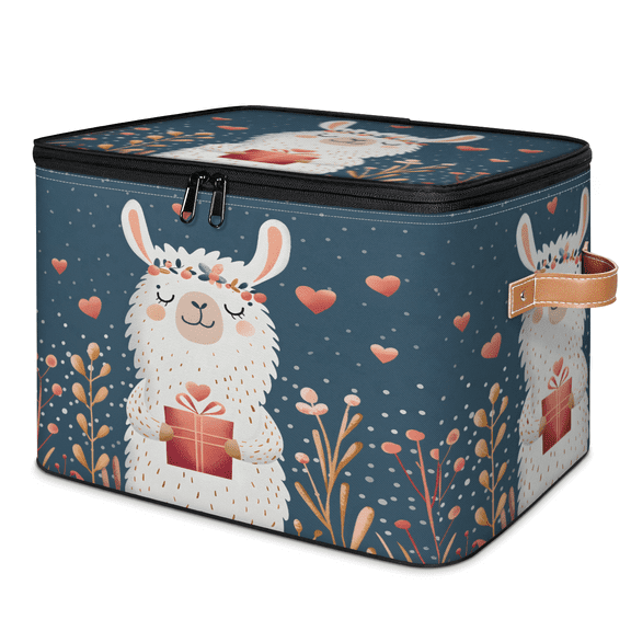 ADECORIVY Alpaca Llama Polka Dots Storage Bin with Zipper Lid, Fabric Foldable Shelf Baskets Boxes, Closet Lidded Storage Bins, Decorative Clothes Organizer for Bedroom Home