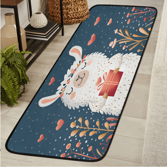 ADECORIVY Alpaca Llama Polka Dots Washable Runner Rug for Hallway 2x6 Kitchen Runner with Non Slip Backing Soft Low-Pile Floor Carpet for Entrance Living Room Bedroom