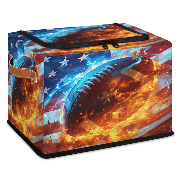 ADECORIVY American Football Fabric Storage Bin with Lid, Foldable Storage Box Decorative Cube Organizer Basket for Closet Shelf Organizing Clothes