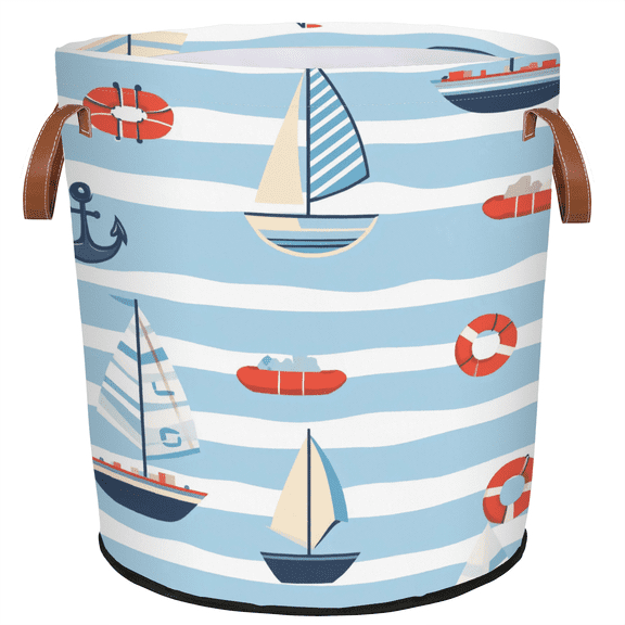 ADECORIVY Anchor Sailboat Laundry Hamper, Foldable Dirty Clothes Laundry Basket, Nautical Theme Waterproof Storage Bin with Handles for Bathroom, Bedroom, Home
