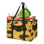 ADECORIVY Animal Cat Reusable Grocery Bags, Foldable Reusable Shopping Bags, Yellow Sunflower Collapsible Tote Bag with Reinforced Handles for Kitchen, Picnic