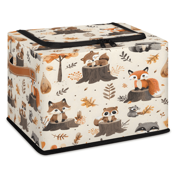 ADECORIVY Animal Fox Fabric Storage Bin with Lid, Foldable Storage Box Decorative Cube Organizer Basket for Closet Shelf Organizing Clothes