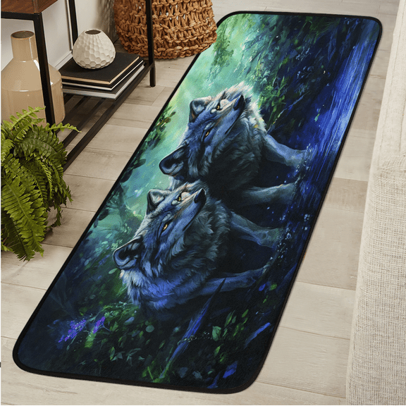 ADECORIVY Animal Wolves Wolf Washable Runner Rug for Hallway 2x6 Kitchen Runner with Non Slip Backing Soft Low-Pile Floor Carpet for Entrance Living Room Bedroom