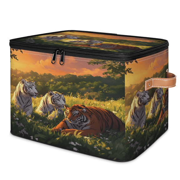 ADECORIVY Animals Tiger Storage Bin with Zipper Lid, Fabric Foldable Shelf Baskets Boxes, Closet Lidded Storage Bins, Decorative Clothes Organizer for Bedroom Home