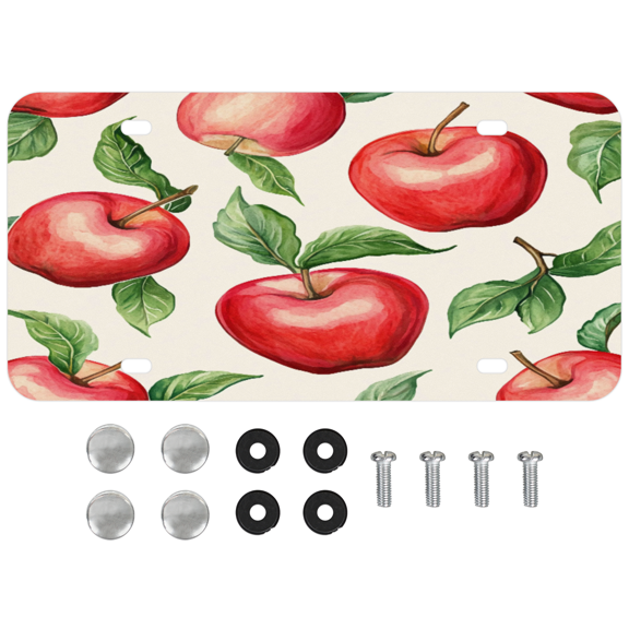 ADECORIVY Apples Green Leaves License Plate, Aluminum Decorative Novelty Vanity Tag with 4 Holes, Front Plate for Men Women Car Tag Accessories, 6 x 12 inch