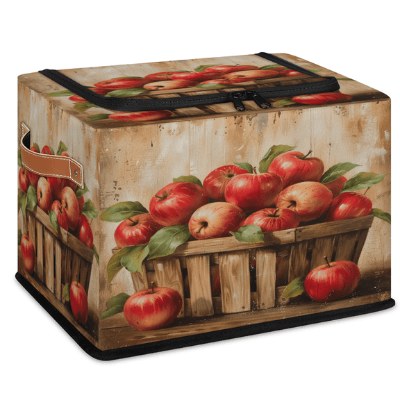 ADECORIVY Autumn Apples Fabric Storage Bin with Lid, Decorative Closet Shelf Organizers, Vintage Foldable Basket Box Clothes Storage Bin with Handles