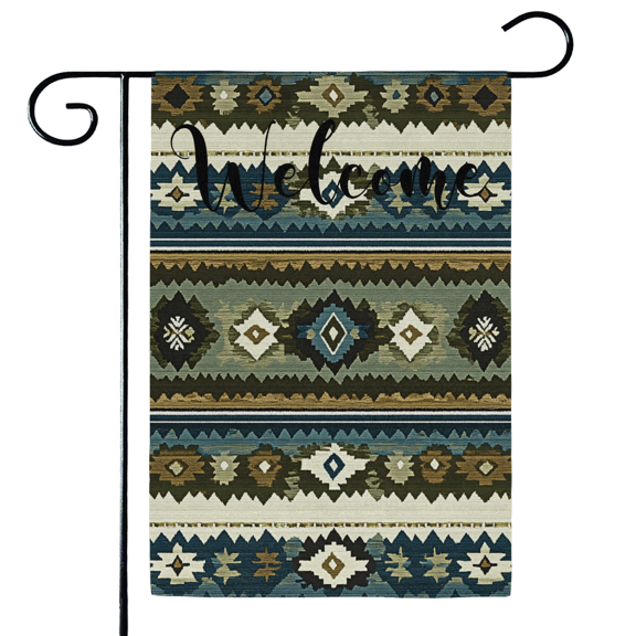ADECORIVY Aztec Native Welcome Garden Flag 12x18 Inch Double Sided Outside Porch Yard Decoration Green Stripes Outdoor Flag