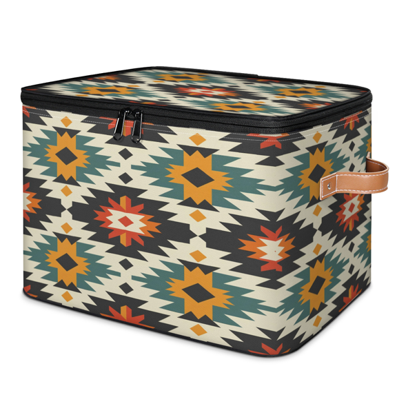 ADECORIVY Aztec Tribals Indian Storage Bin with Zipper Lid, Fabric Foldable Shelf Baskets Boxes, Closet Lidded Storage Bins, Decorative Clothes Organizer for Bedroom Home