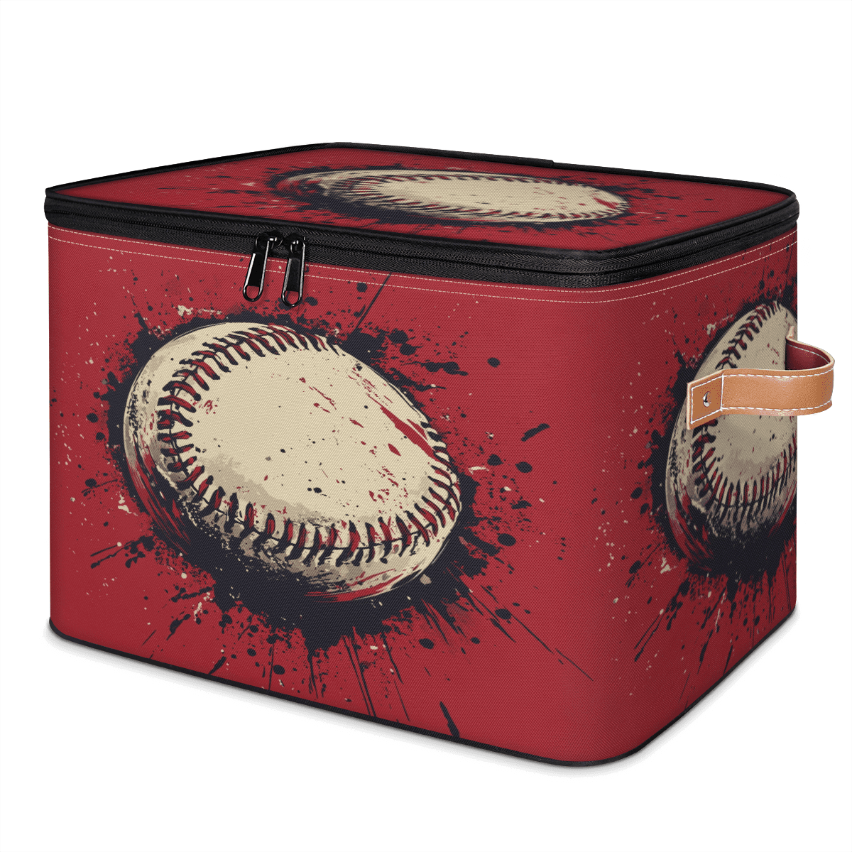 ADECORIVY Baseball Storage Bin with Lid Fabric Vintage Ball Red ...