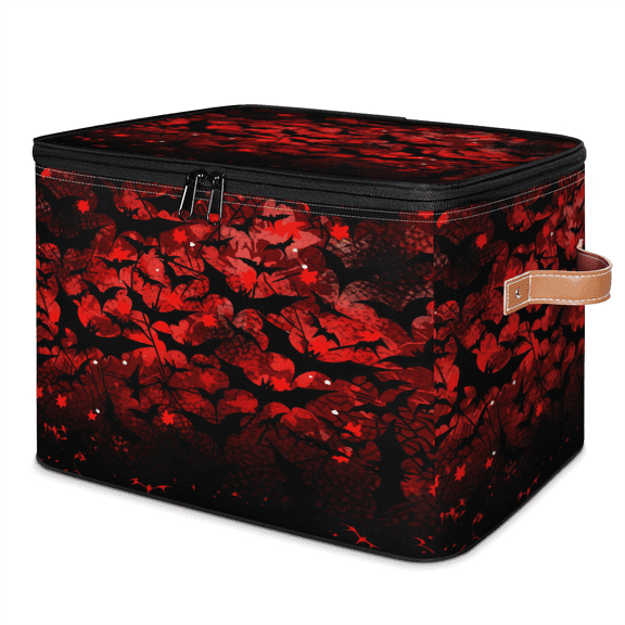 ADECORIVY Bat Red Storage Bin with Zipper Lid, Fabric Foldable Shelf Baskets Boxes, Closet Lidded Storage Bins, Decorative Clothes Organizer for Bedroom Home