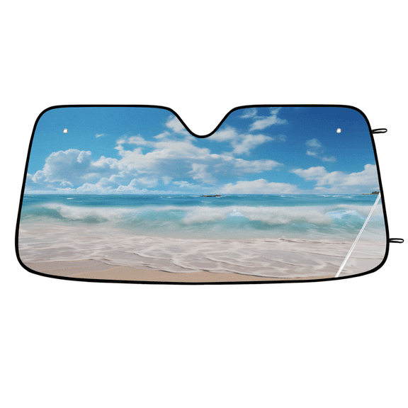 ADECORIVY Beach Ocean Car Windshield Sun Shade, Front Window Car Sunshade Protector, Foldable UV Rays Sun Shield Visor Protector for SUV Truck Sedan, 55 x 27 in