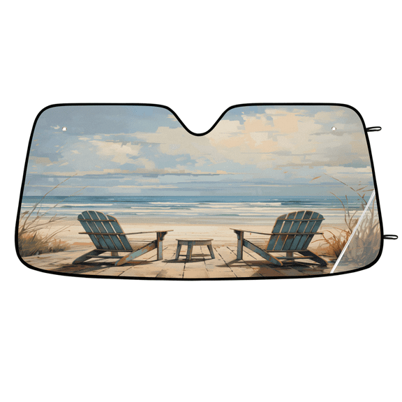 ADECORIVY Beach Sandy Chair Car Windshield Sun Shade, Front Window Car Sunshade Protector, Foldable UV Rays Sun Shield Visor Protector for SUV Truck Sedan, 55 x 27 in