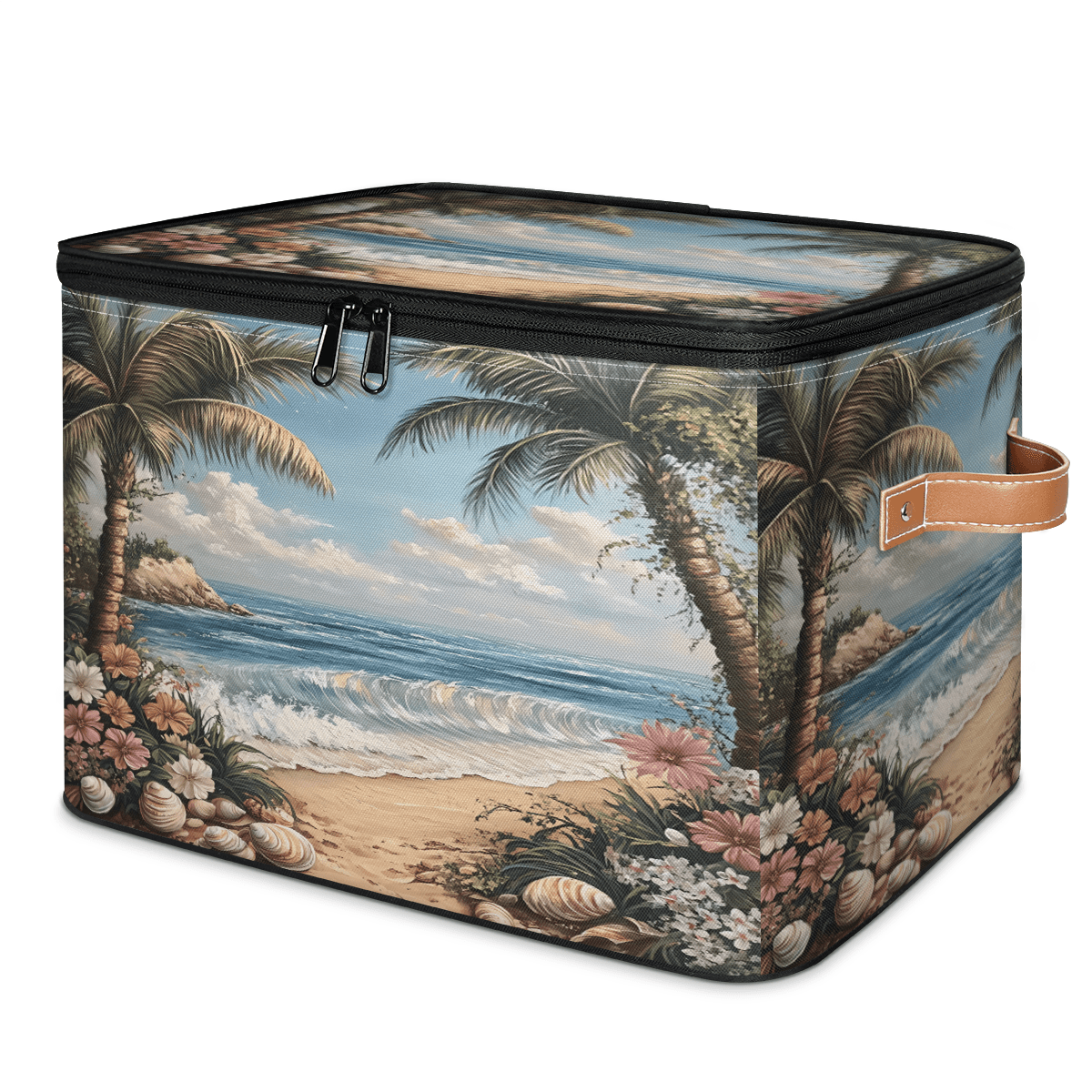 Scene Storage ADECORIVY Beautiful Beach Scene Storage Bin with Lid Fabric Palm Trees ...