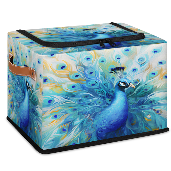 ADECORIVY Beautiful Peacock Fabric Storage Bin with Lid, Foldable Storage Box Decorative Cube Organizer Basket for Closet Shelf Organizing Clothes