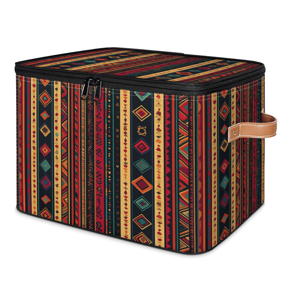 ADECORIVY Beautiful Striped Boho Storage Bin with Zipper Lid, Fabric Foldable Shelf Baskets Boxes, Closet Lidded Storage Bins, Decorative Clothes Organizer for Bedroom Home