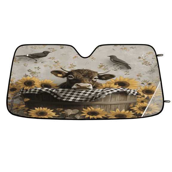 ADECORIVY Bird Cattle Windshield Sun Shade Car Sunshade for Front Window Sunflower Cow Foldable Sun Shield Protector Blocks UV Rays for Car Truck SUV 55 x 27 in
