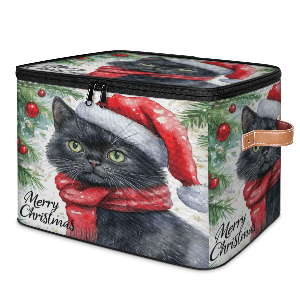 ADECORIVY Black Cat Christmas Storage Bin with Zipper Lid, Fabric Foldable Shelf Baskets Boxes, Closet Lidded Storage Bins, Decorative Clothes Organizer for Bedroom Home