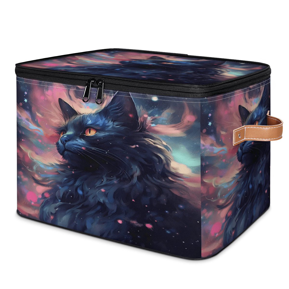 ADECORIVY Black Cat Colorful Storage Bin with Zipper Lid, Fabric Foldable Shelf Baskets Boxes, Closet Lidded Storage Bins, Decorative Clothes Organizer for Bedroom Home