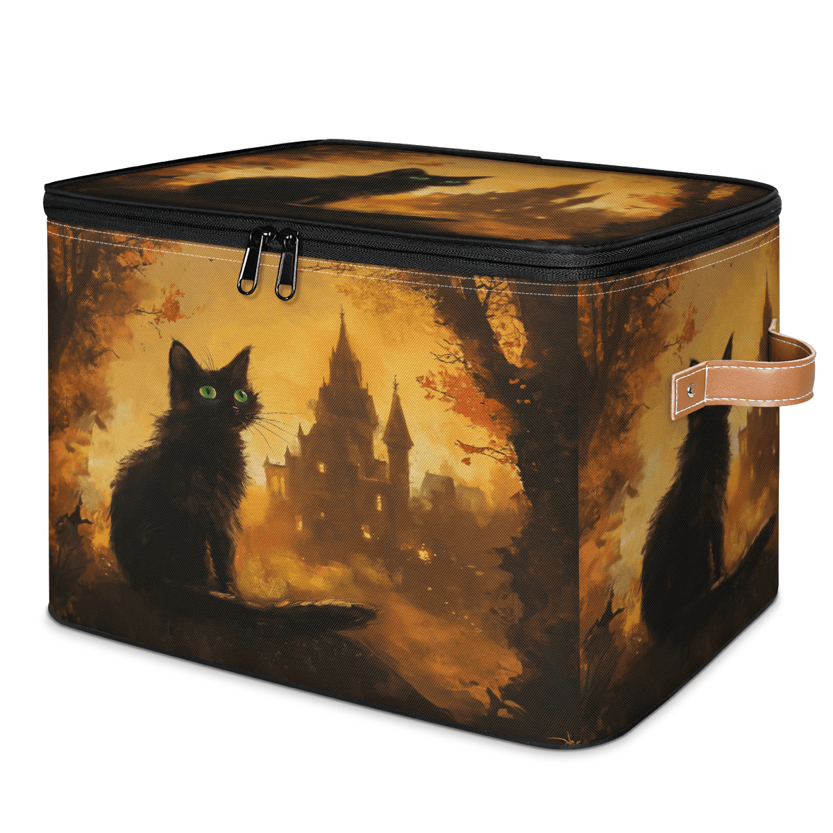 ADECORIVY Black Cat Halloween Storage Bin with Zipper Lid, Fabric Foldable Shelf Baskets Boxes, Closet Lidded Storage Bins, Decorative Clothes Organizer for Bedroom Home