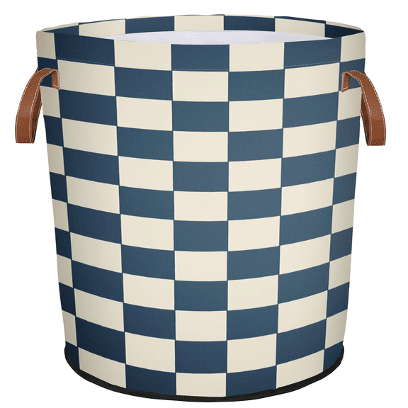 ADECORIVY Black Checkerboard Laundry Hamper, Foldable Dirty Clothes Laundry Basket, Dark Blue Waterproof Storage Bin with Handles for Bathroom, Bedroom, Home