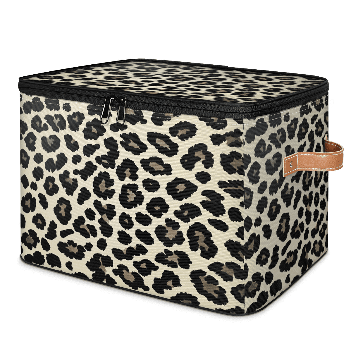 ADECORIVY Black Cream Leopard Print Storage Bin with Zipper Lid, Fabric Foldable Shelf Baskets Boxes, Closet Lidded Storage Bins, Decorative Clothes Organizer for Bedroom Home