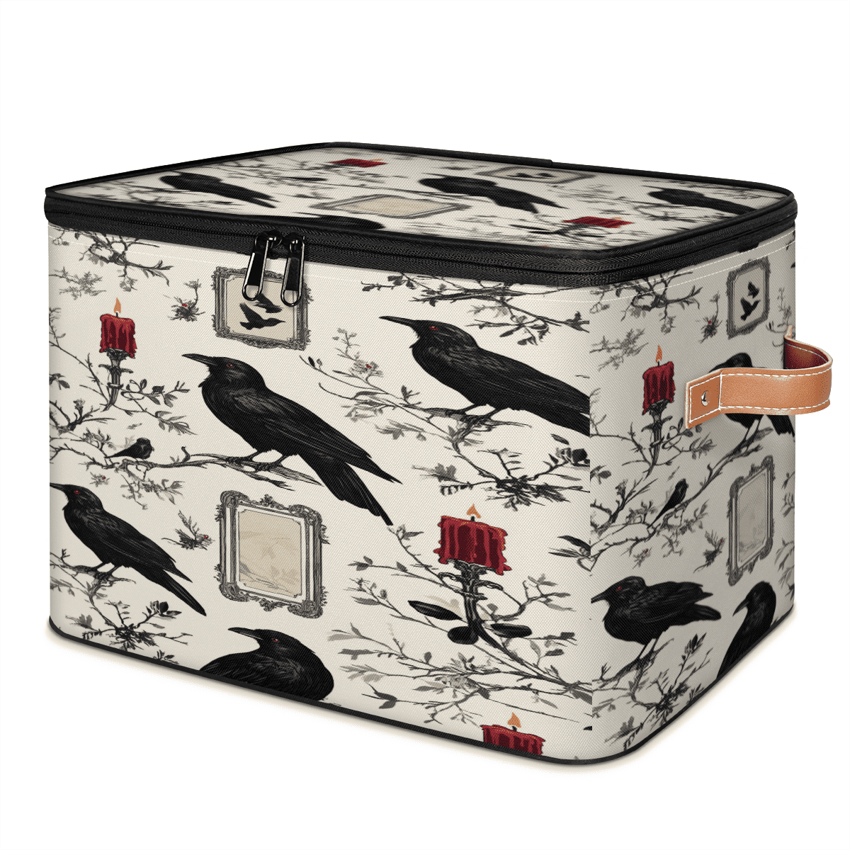Crows Racks Container ADECORIVY Black Crows Storage Bin with Lid Fabric Red Birds Foldable ...