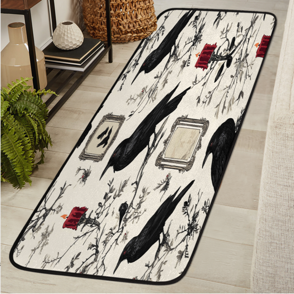 ADECORIVY Black Crows Washable 2x6 Kitchen Runner Rug Hallway Runner Rug Non-Slip Floor Mat Red Birds Carpet for Entryway Entrance Living Room Bedroom