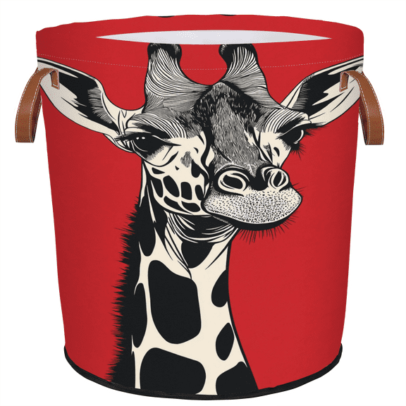 ADECORIVY Black Giraffe Laundry Hamper, Foldable Dirty Clothes Laundry Basket, Animal Red Waterproof Storage Bin with Handles for Bathroom, Bedroom, Home