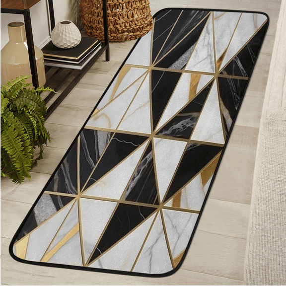 ADECORIVY Black Gold Marble Geometric Washable Runner Rug for Hallway 2x6 Kitchen Runner with Non Slip Backing Soft Low-Pile Floor Carpet for Entrance Living Room Bedroom