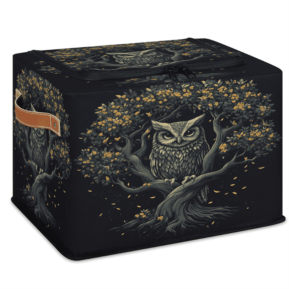 ADECORIVY Black Owl Fabric Storage Bin with Lid, Foldable Storage Box Decorative Cube Organizer Basket for Closet Shelf Organizing Clothes