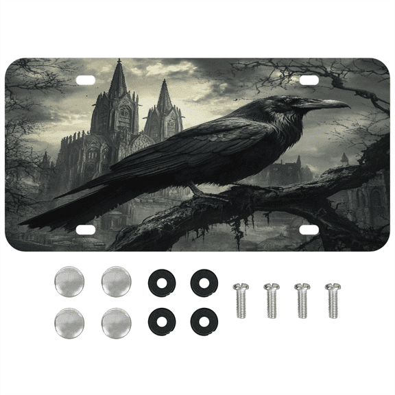ADECORIVY Black Raven Crow Bird License Plate, Aluminum Decorative Novelty Vanity Tag with 4 Holes, Front Plate for Men Women Car Tag Accessories, 6 x 12 inch