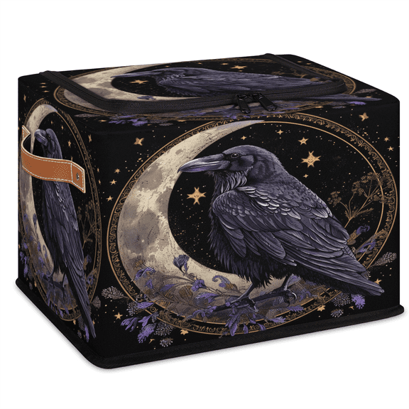 ADECORIVY Black Raven Crow Fabric Storage Bin with Lid, Foldable Storage Box Decorative Cube Organizer Basket for Closet Shelf Organizing Clothes