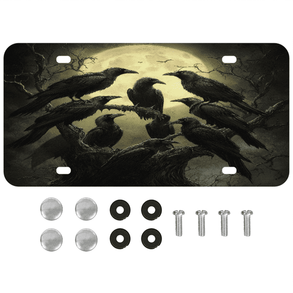ADECORIVY Black Raven License Plate, Aluminum Decorative Novelty Vanity Tag with 4 Holes, Front Plate for Men Women Car Tag Accessories, 6 x 12 inch