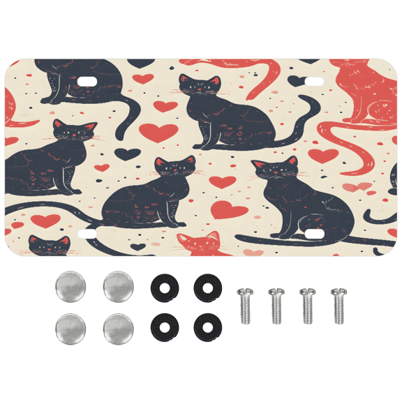 ADECORIVY Black Red Cat Heart License Plate, Aluminum Decorative Novelty Vanity Tag with 4 Holes, Front Plate for Men Women Car Tag Accessories, 6 x 12 inch