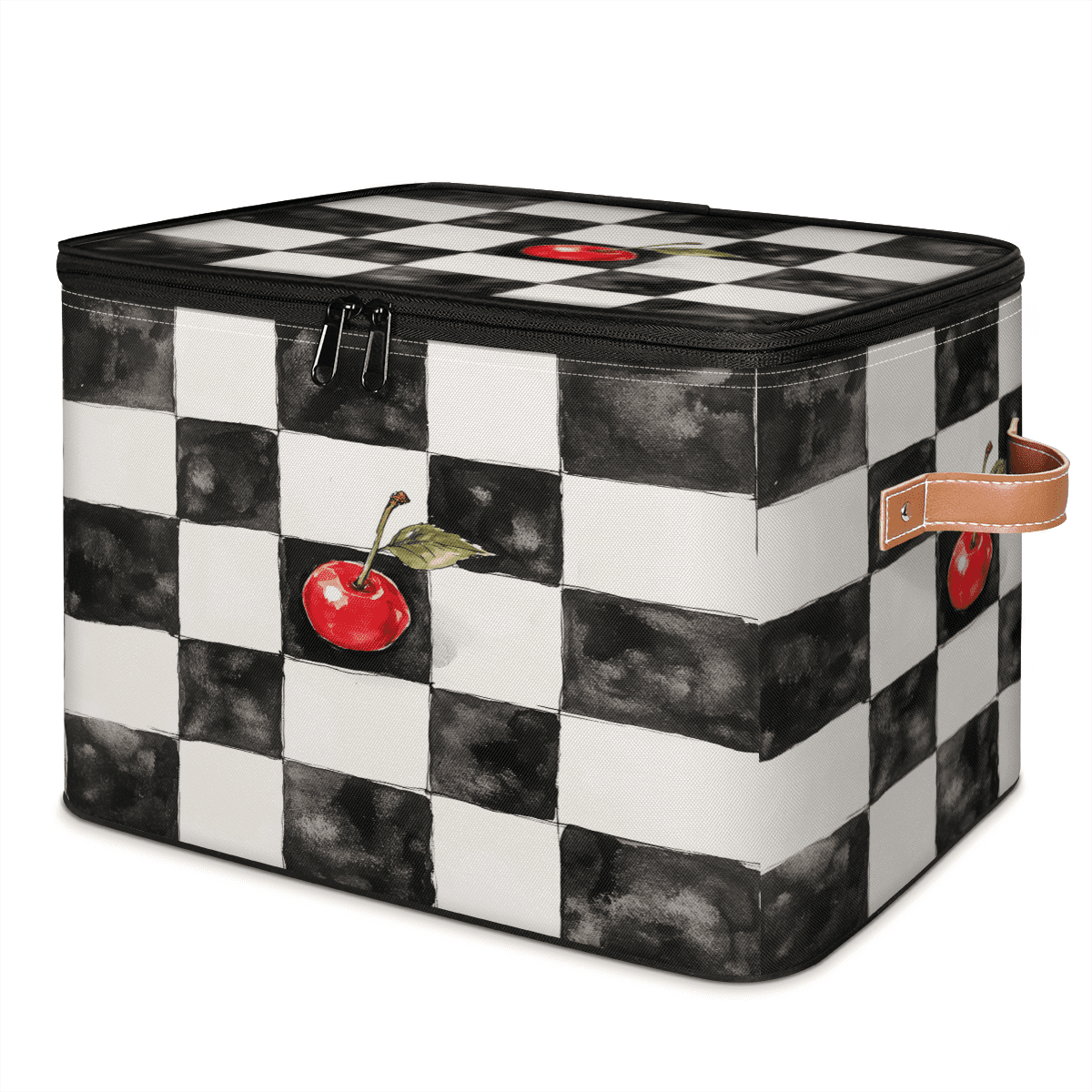 ADECORIVY Black White Checkered Storage Bin with Lid Fabric Red Cherry ...