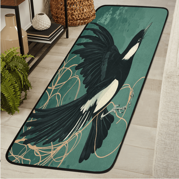 ADECORIVY Black White Magpie Washable 2x6 Kitchen Runner Rug Hallway Runner Rug Non-Slip Floor Mat Bird Carpet for Entryway Entrance Living Room Bedroom