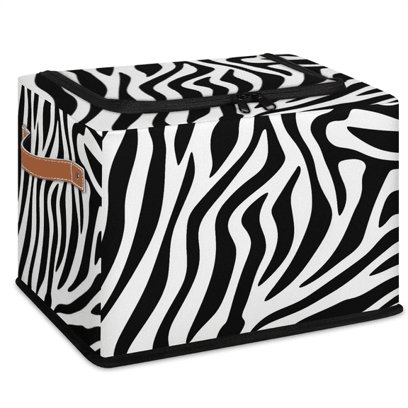 ADECORIVY Black White Zebra Print Fabric Storage Bin with Lid, Foldable Storage Box Decorative Cube Organizer Basket for Closet Shelf Organizing Clothes