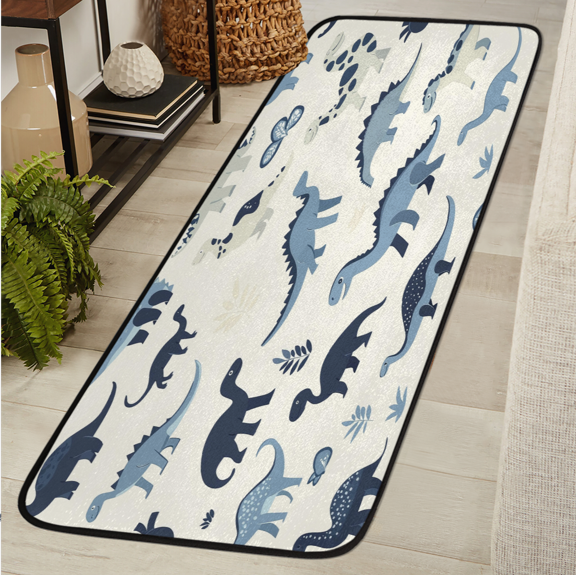 ADECORIVY Blue Dinosaur Washable 2x6 Kitchen Runner Rug Hallway Runner Rug Non-Slip Floor Mat Cute Dino Carpet for Entryway Entrance Living Room Bedroom