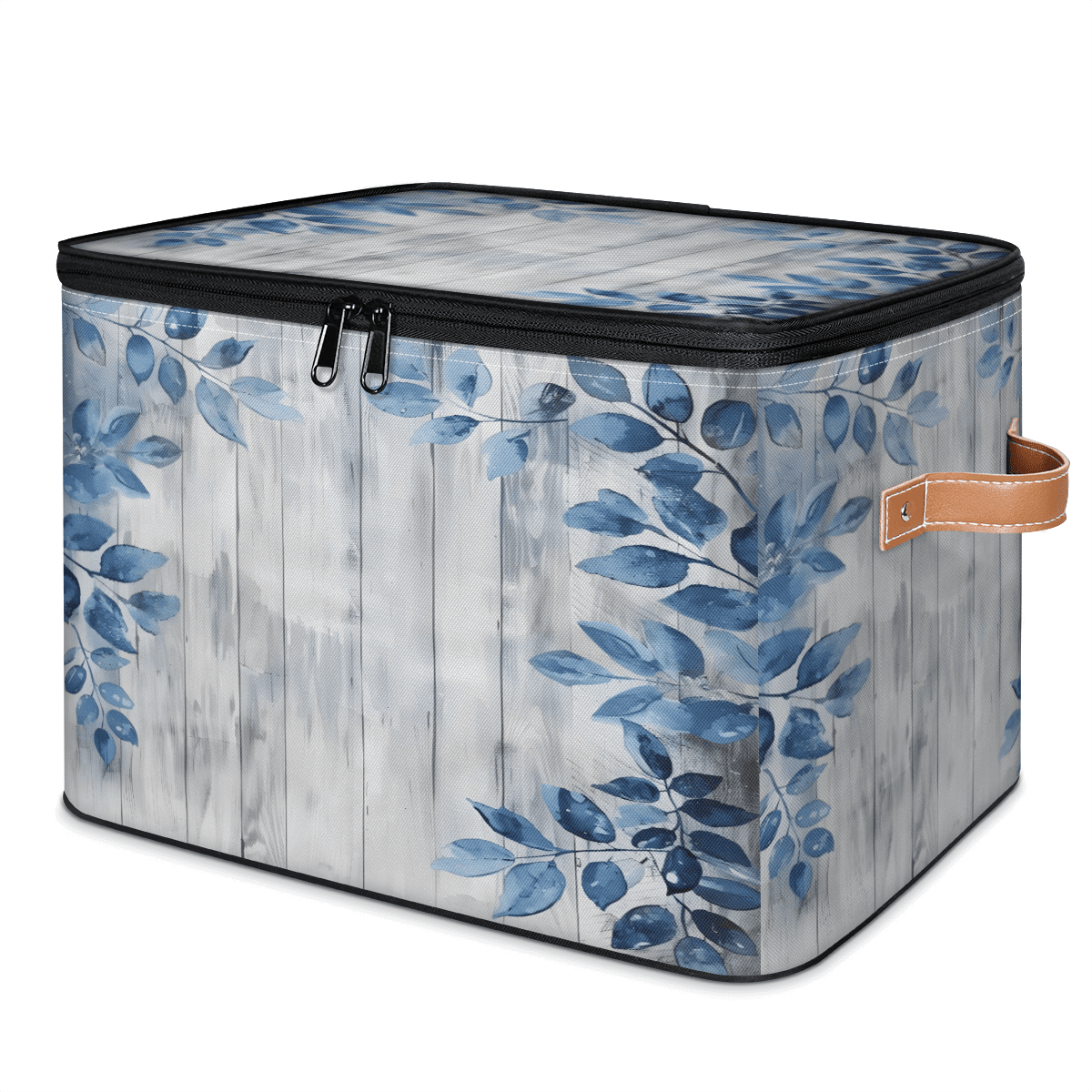 ADECORIVY Blue Eucalyptus Botanical Leaves Storage Bin with Zipper Lid ...