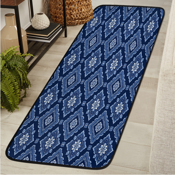 ADECORIVY Blue Flowers Washable 2x6 Kitchen Runner Rug Hallway Runner Rug Non-Slip Floor Mat Boho Mandala Carpet for Entryway Entrance Living Room Bedroom