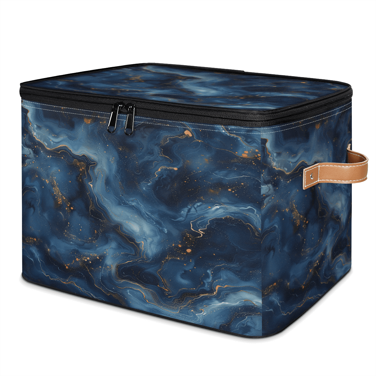 ADECORIVY Blue Gold Marble Storage Bin with Zipper Lid, Fabric Foldable Shelf Baskets Boxes, Closet Lidded Storage Bins, Decorative Clothes Organizer for Bedroom Home