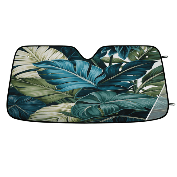 ADECORIVY Blue Green Leaves Car Windshield Sun Shade, Front Window Car Sunshade Protector, Foldable UV Rays Sun Shield Visor Protector for SUV Truck Sedan, 55 x 27 in